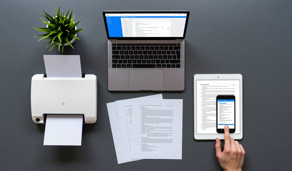 Scanner, laptop, tablet and phone showing VaultScan